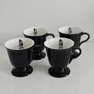 Quirky Vintage 1940's Mayer China Black & White Footed Coffee Mugs With Gnome